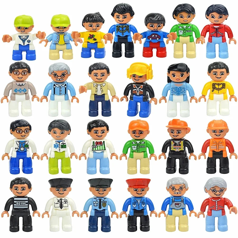 Figures Dolls Big Size Building Blocks Family Action Workers Doctor Police Farmer Compatible Large Bricks Duploes Kid Toys