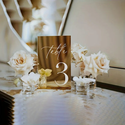 1-25 Gold Acrylic Wedding Table Number Place Cards 4.72*7.09 Inches with Stand