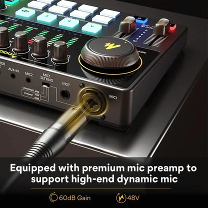 MAONO AME2 Audio Interface Sound Card DJ Mixer All in One Portable Podcast Studio for Recording,Live Streaming,Youtube,Guitar,PC