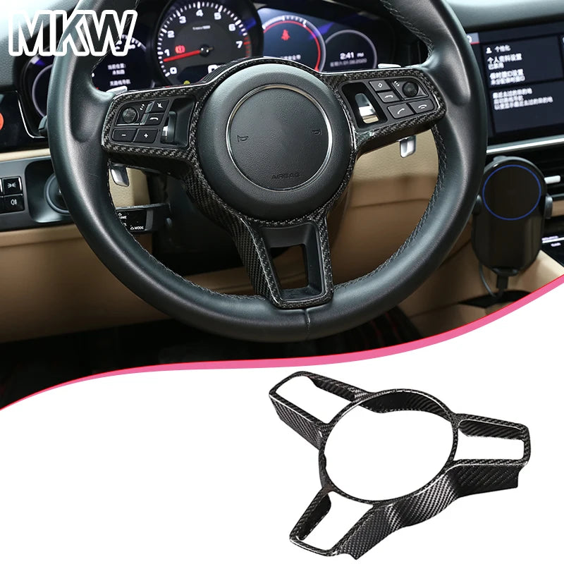 For Porsche Panamera Cayenne Macan 911 718 918 2014-2024 Real Carbon Fiber Car Steering Wheel Decorative Frame  Auto Accessories