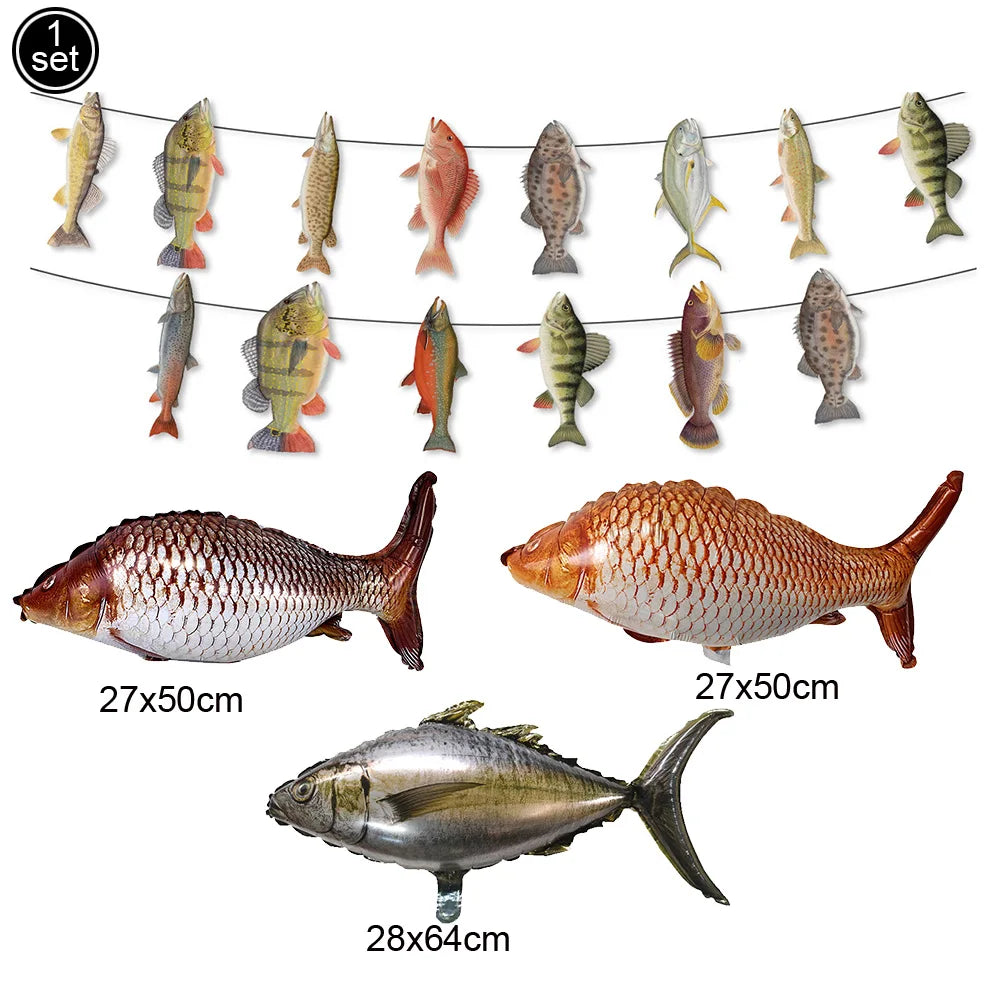 Fish Balloons Realistic Balloons Fishing Birthday Party Decor Cute Inflatable Fish Balloons for Fishing Theme Party Decorations