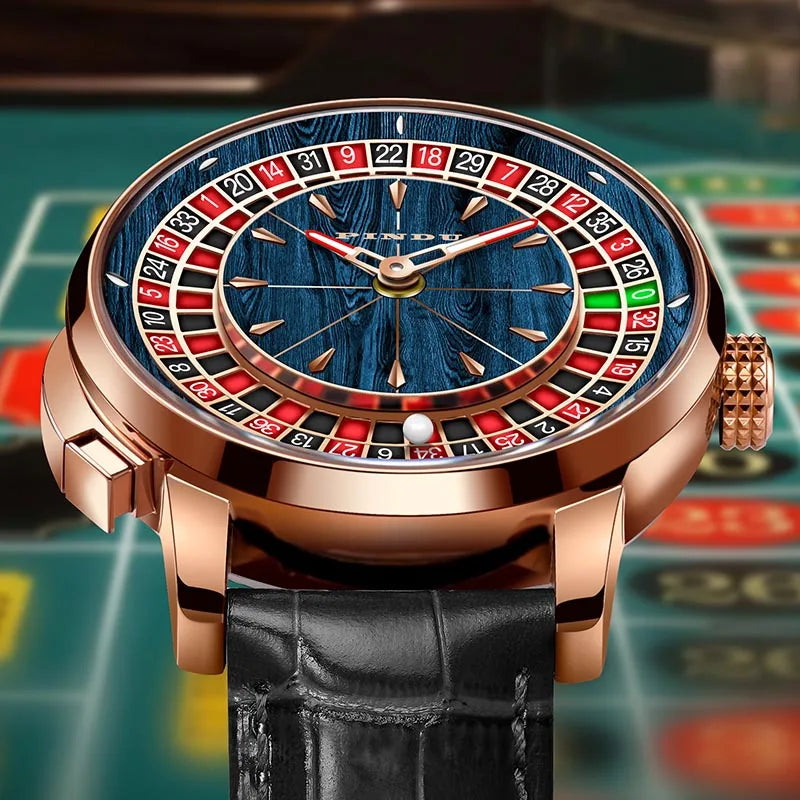 PINDU Design New NH35A Mechanical Watches Men Push Button Turn Russian Roulette Game Sapphire Mirror Diamond Dial Men's Watch