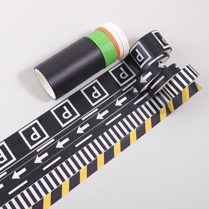 Cartoon Road Track Washi Tape Set: Racing Theme Black Road Stickers Set for DIY Car Game Decoration, Party Supplies,Gift
