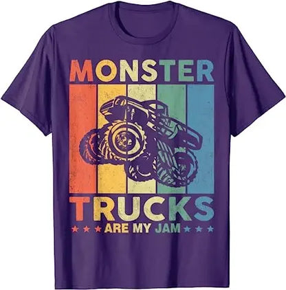 Monster Truck Are My Jam Vintage Tees Retro Sunset Cool Engines T-Shirt Monster Truck Car for Birthday Boy Sons Gifts Cute Tops