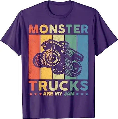Monster Truck Are My Jam Vintage Tees Retro Sunset Cool Engines T-Shirt Monster Truck Car for Birthday Boy Sons Gifts Cute Tops