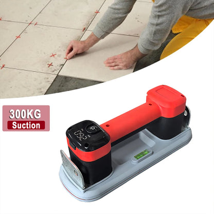 Electric Battery Suction Cup Cordless Vacuum Lifter for Tiles Glass Marble Floor Gap Repair Tool with LCD Display & Spirit Level
