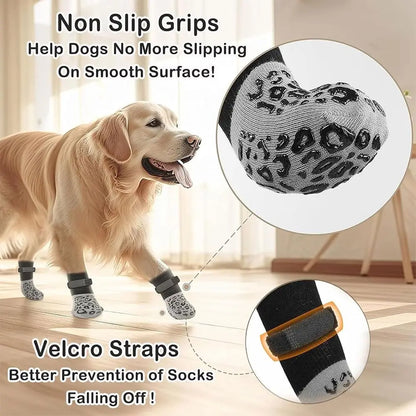 4PCS Anti-Slip Cozy Dog Socks Adjustable Band Anti-Scratch Knitted Socks Cotton Strong Grip Paw Protector Wooden Floors