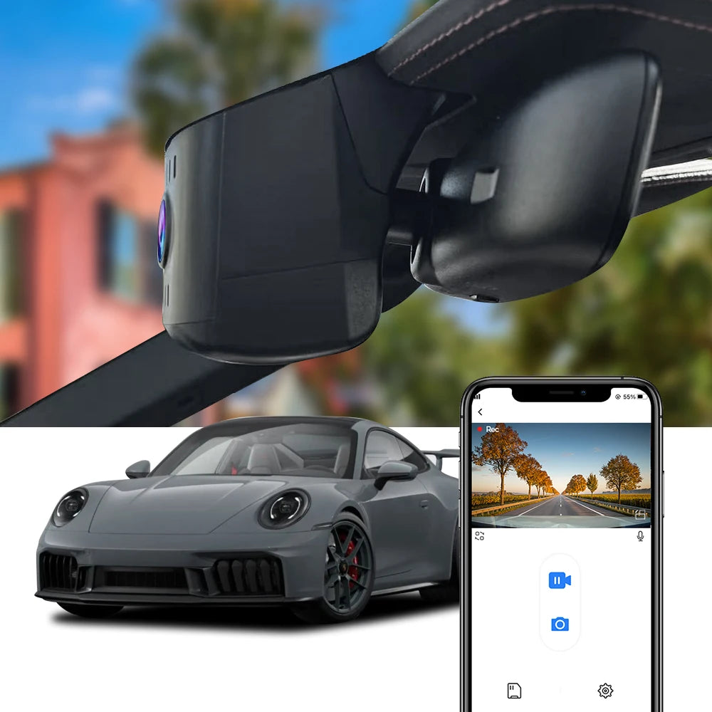 Fitcamx 4K Dash Cam for 2025 2026 Porsche 911 (992.2), OEM Integration Car DVR, 2160P Driving Recorder WiFi APP Control G-Sensor