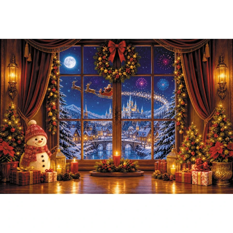 Winter Christmas Red Screen Snowman Christmas Tree Theme Banner Backdrop, Christmas Party, Home Decoration Photography Backdrop
