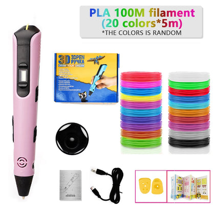 3D Printing Pen for Kids Safe Design LCD Display, DIY Drawing, Holiday Birthday Gift, ABS PLA Educational Intellectual Toy