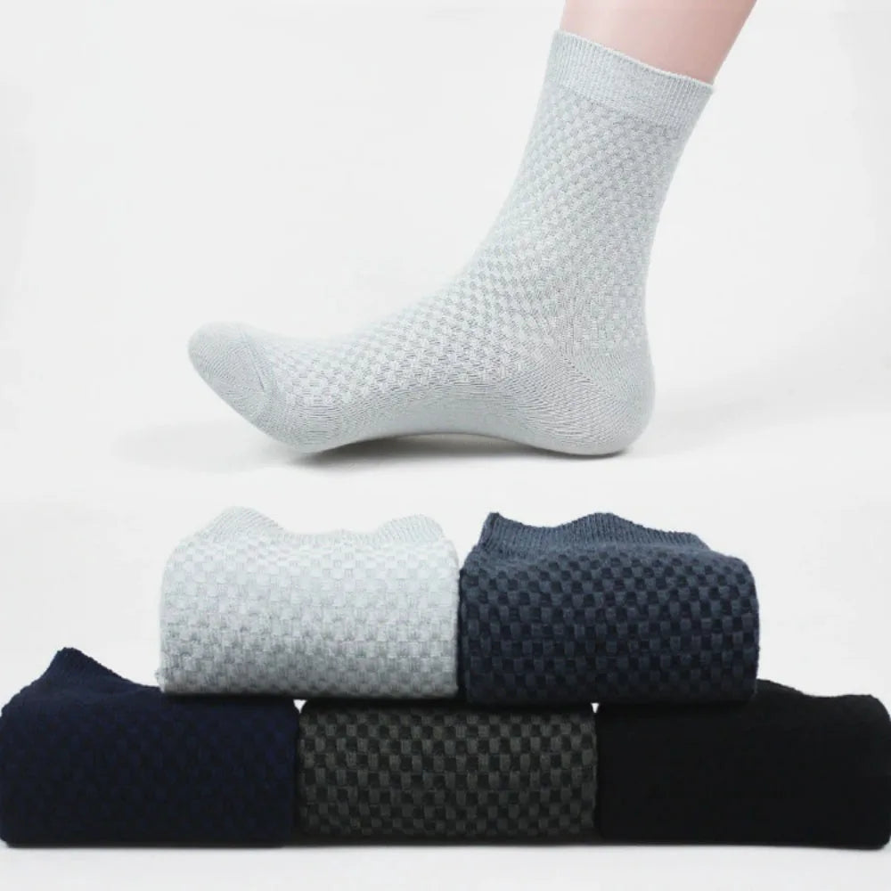 10 Pairs/Lot Men's Bamboo Fiber Socks Autumn Long Black Business Casual Man Dress Sock Gift Plus Size 42-45
