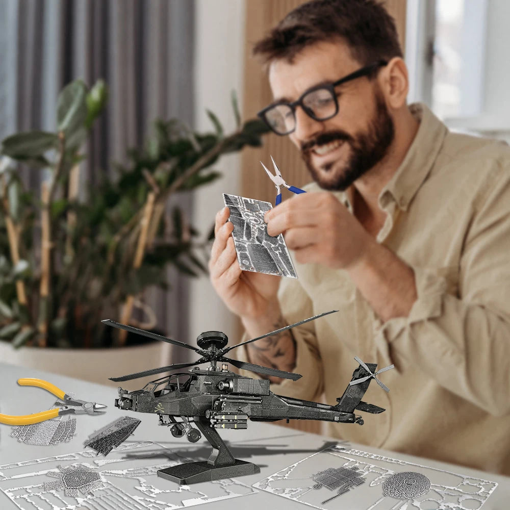 Piececool 3D Metal Model Kits Military Helicopter Airplane 3D Metal Puzzle Models Building Kits for Adults Hobbies DIY Jigsaw