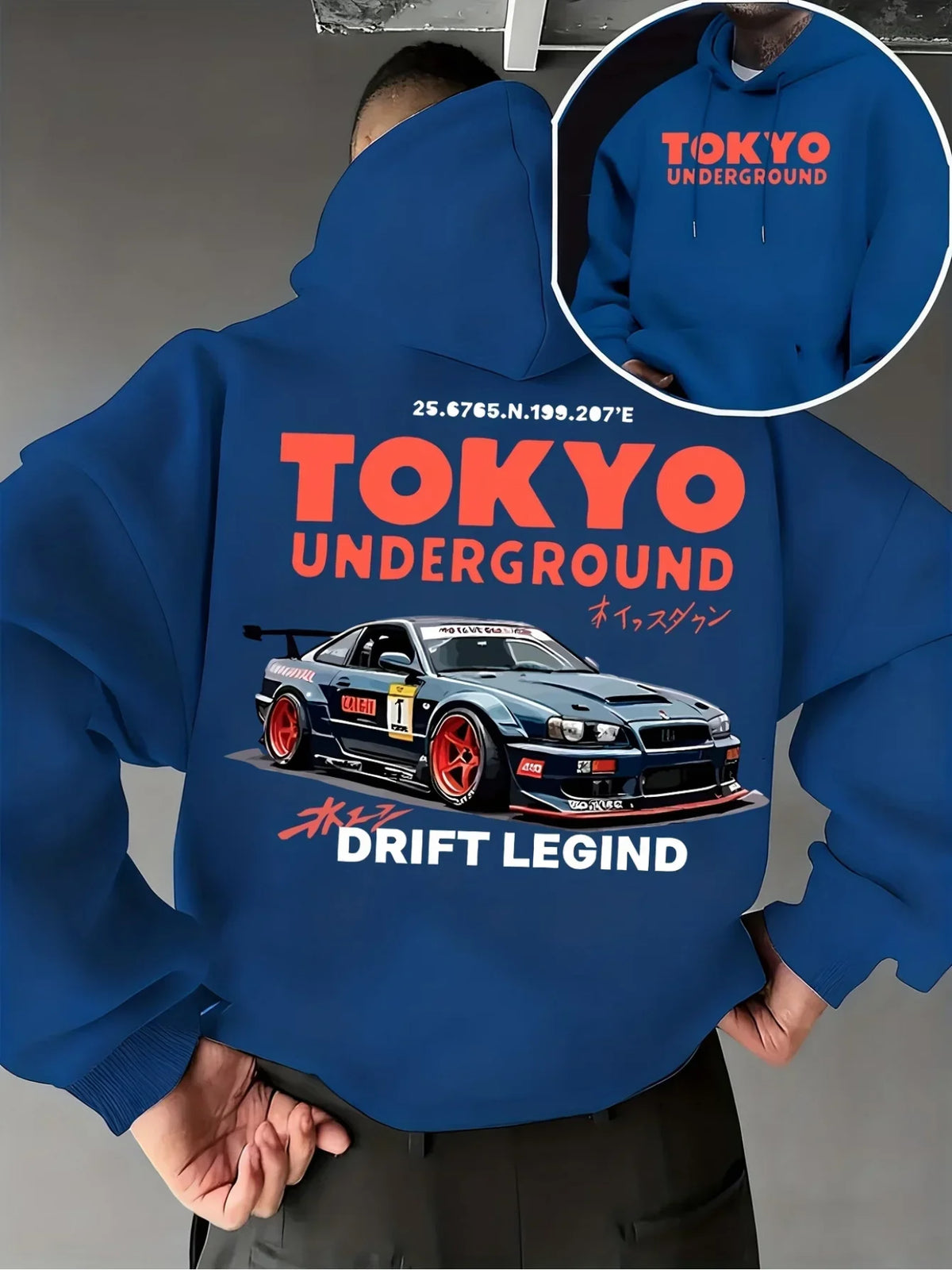 Trendy Retro JDM Drift Car Tokyo Back Graphic Hoodie For Men Women Unisex Loose Streetwear Pullover Autumn Winter Fleece