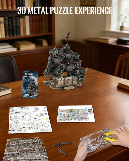 Piececool Metal 3D Puzzles for Adults The Flying Dutchman Pirate Ship Model Kits, 3D Watercraft Model Building Kit Birthday Gift