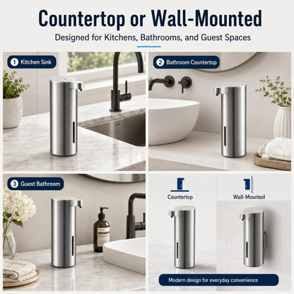 Stainless Steel Automatic Soap Dispenser USB Rechargeable Waterproof Smart Sensor Kitchen/Bathroom Foam/Liquid Soap Dispenser
