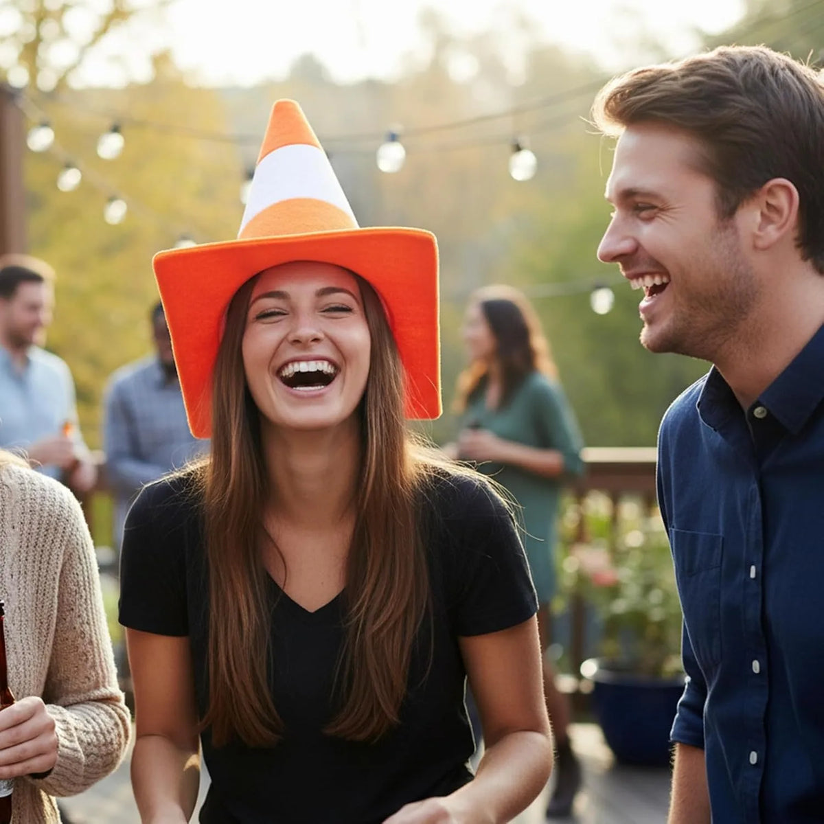 Adult Orange Traffic Cone Hat Funny Road Construction Cone Costume Headwear  for Halloween Party Cosplay Event Novelty Accessory