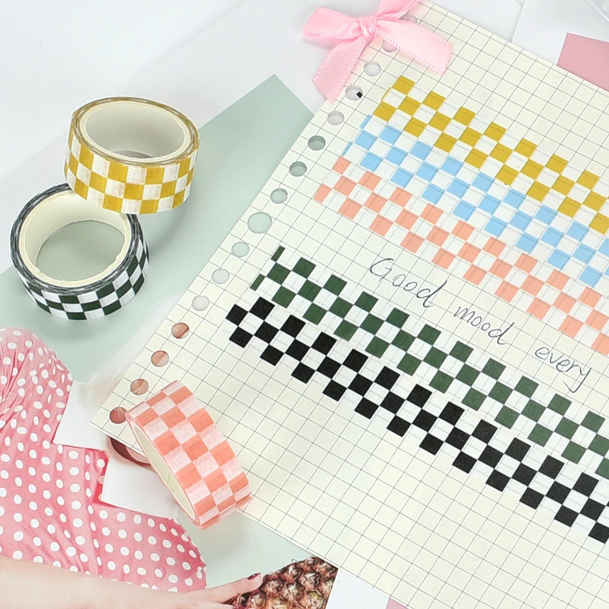 Black and White Grid Tape Creative Grid Lines Color Basic DIY Bookkeeping Decorative Material Stickers Washi Tape Kawaii 3M