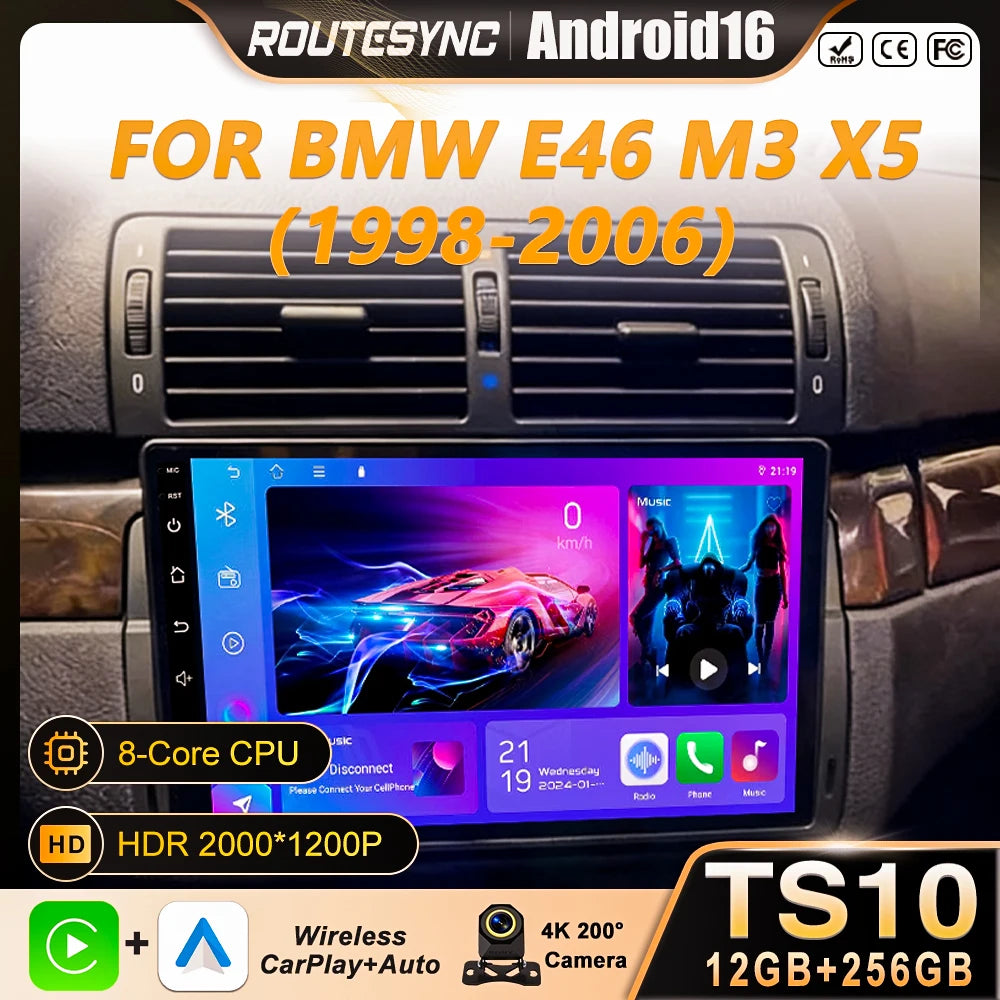 Android 16 Car Radio For BMW E46 M3 X5 1998-2006 Multimedia Video Player GPS 4G Carplay Auto Stereo RDS DSP DVD Head Unit WIFI