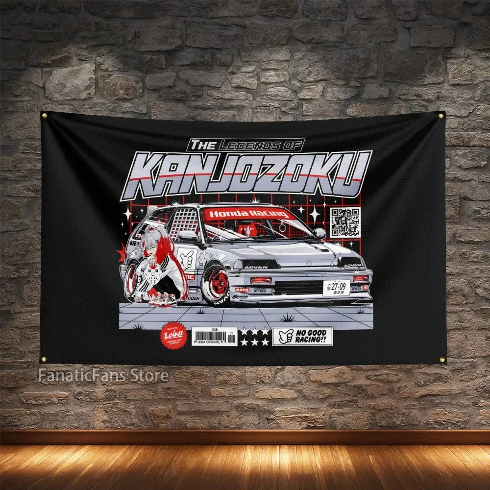 JDM Modified Racing Car Flagge Polyester Digital Printing Cars Banner For Decoration