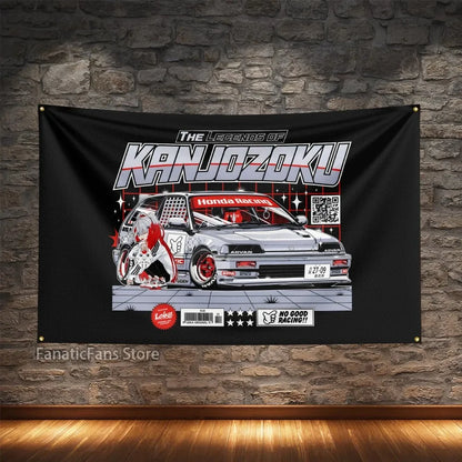 JDM Modified Racing Car Flagge Polyester Digital Printing Cars Banner For Decoration