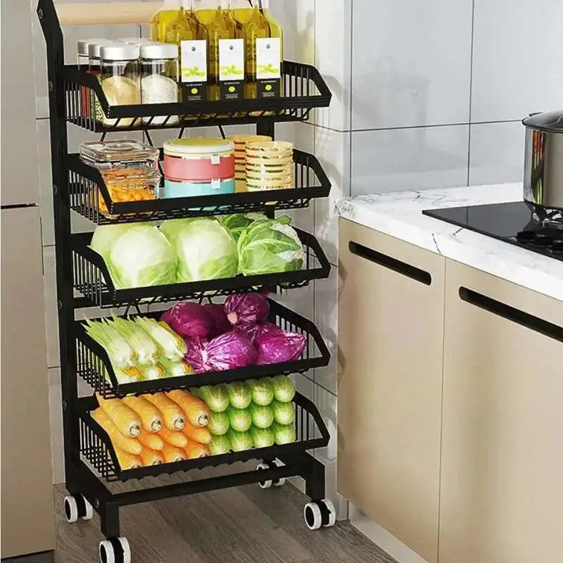 Light Luxury Metal Kitchen Trolleys Creative Storage Cart Modern Home Furniture Floor Multi-layer Fruit Vegetable Snacks Shelf