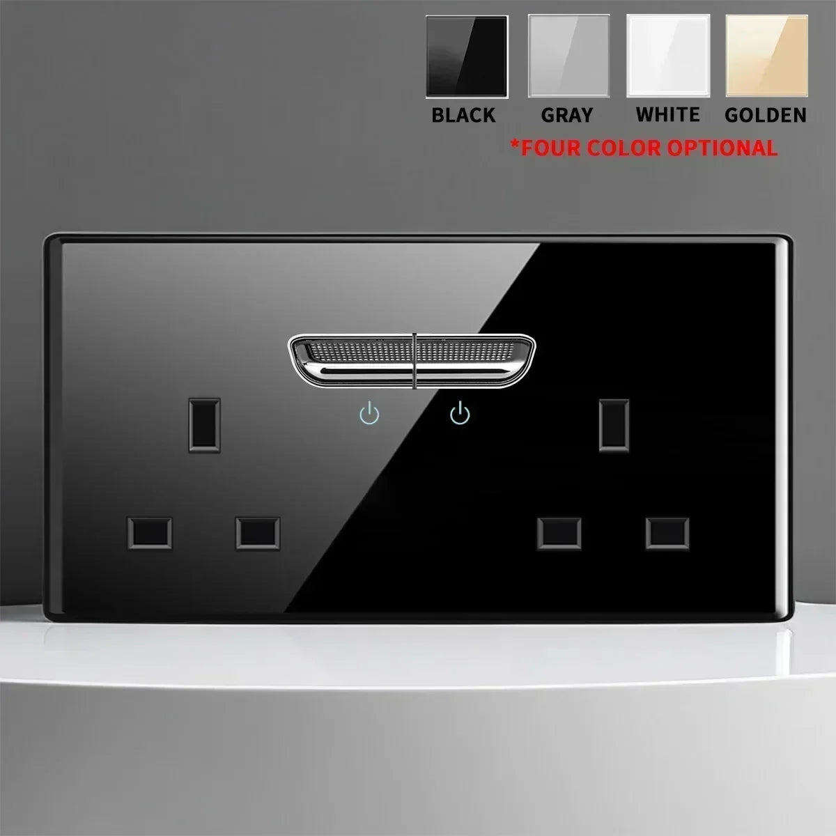 British French Standard Tempered Glass Switch Socket with Indicator Light Self-Reset 1 2 3 4 Gang Wall Panel Outlets 2usb Socket