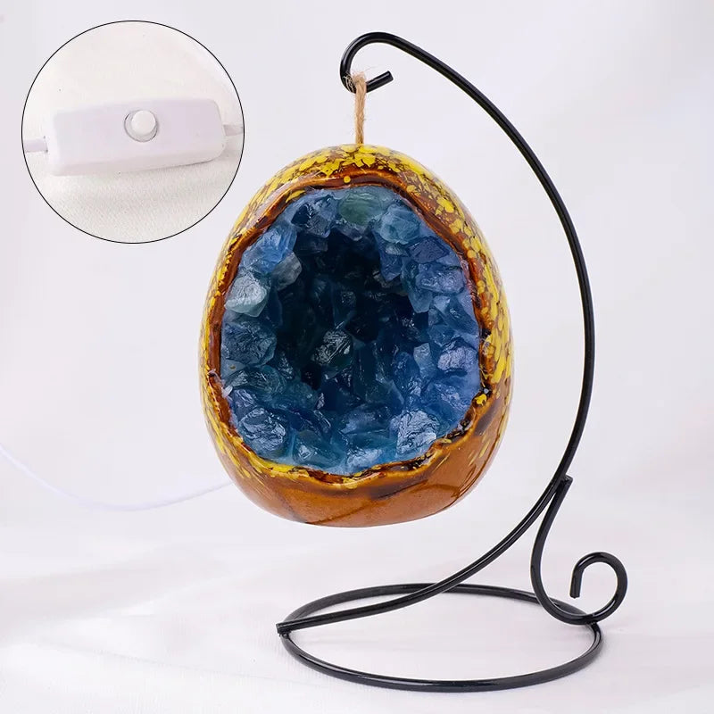 Natural Amethyst Cave Table Lamp Dinosaur Egg Bedroom LED Night Light Bedside Lamp Amethyst Flower Handicraft Home Decoration