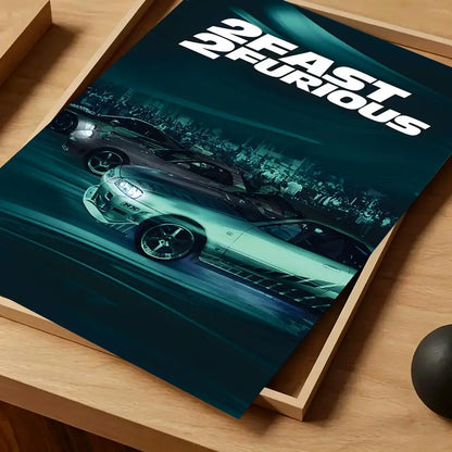 Movie Fast & Furious Poster Self-adhesive Art Waterproof Paper Sticker Coffee House Bar Room Wall Decor