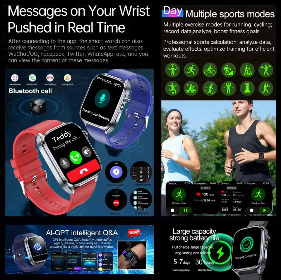 2026 New AI Health Care Accurate detection ECG SmartWatch Blood Pressure lipids Uric Acid Analysis Bluetooth Call Smart Watches