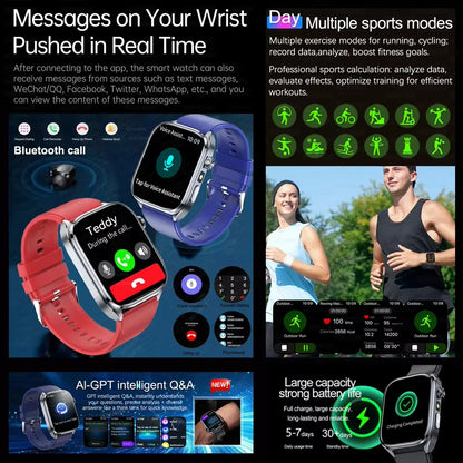 2026 New AI Health Care Accurate detection ECG SmartWatch Blood Pressure lipids Uric Acid Analysis Bluetooth Call Smart Watches