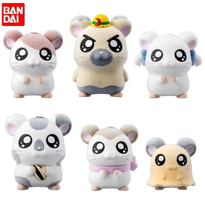 Bandai Genuine Hamtaro Hamster Collection Ornaments Anime Figure Model Kawaii Doll 6pcs Desktop Decoration Collection Toys Gifts