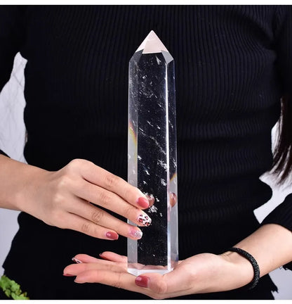 30cm Clear Melting Stone Quartz Obelisk Crystal Wand Point Healing Fengshui For Home Decoration Quartz Point Healing Crystal 1Pc