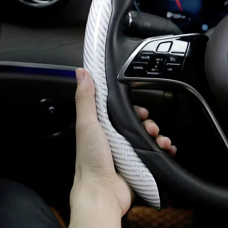 2026 Laser Carbon Fiber Silicone Car Steering Wheel Cover 1K Micro Fiber Leather PVC Wheel Booster Cover Non-Slip Universa
