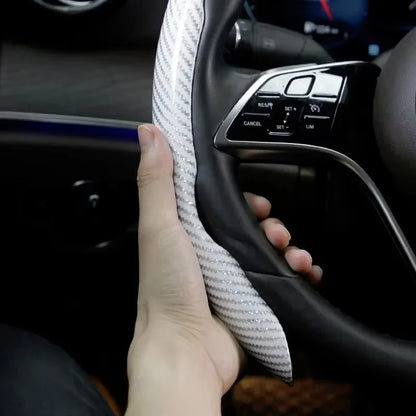 2026 Laser Carbon Fiber Silicone Car Steering Wheel Cover 1K Micro Fiber Leather PVC Wheel Booster Cover Non-Slip Universa