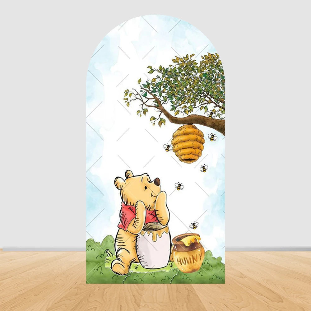 Winnie The Pooh Arch Backdrop Cover Elastic Fabric Newborn Baby Birthday Party Supplies Birthday Party Photo Studio Decoration