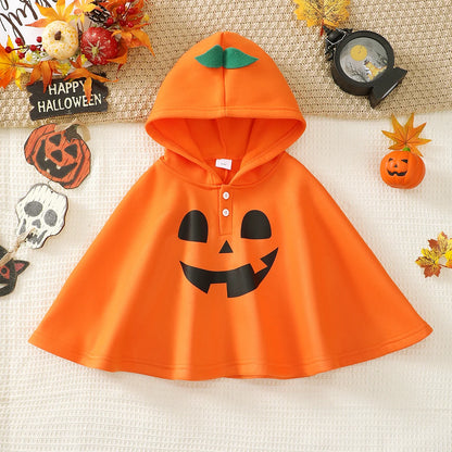 Kids Halloween Pumpkin Cape Hooded Cloak 3‑8 Years Toddler Baby Walking Costume Boys Girls Halloween Party Fancy Dress Up Outfit