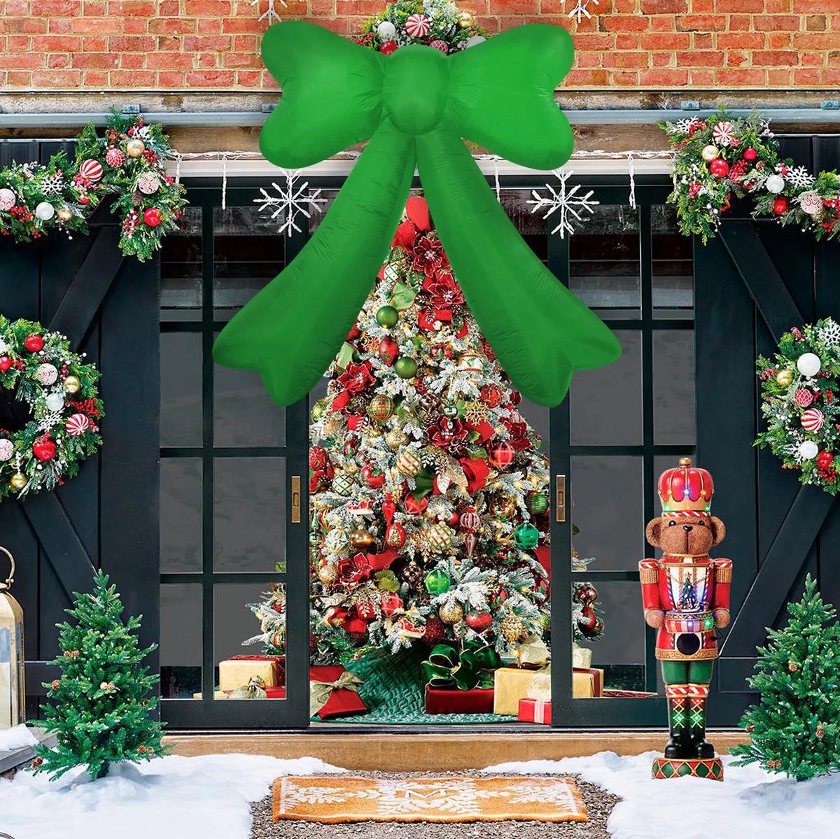 2.1m Christmas Cute Inflatable Bow LED Lighted Blow Up Outdoor Yard Lawn Decoration for Home Garden Winter Holiday Party Decor