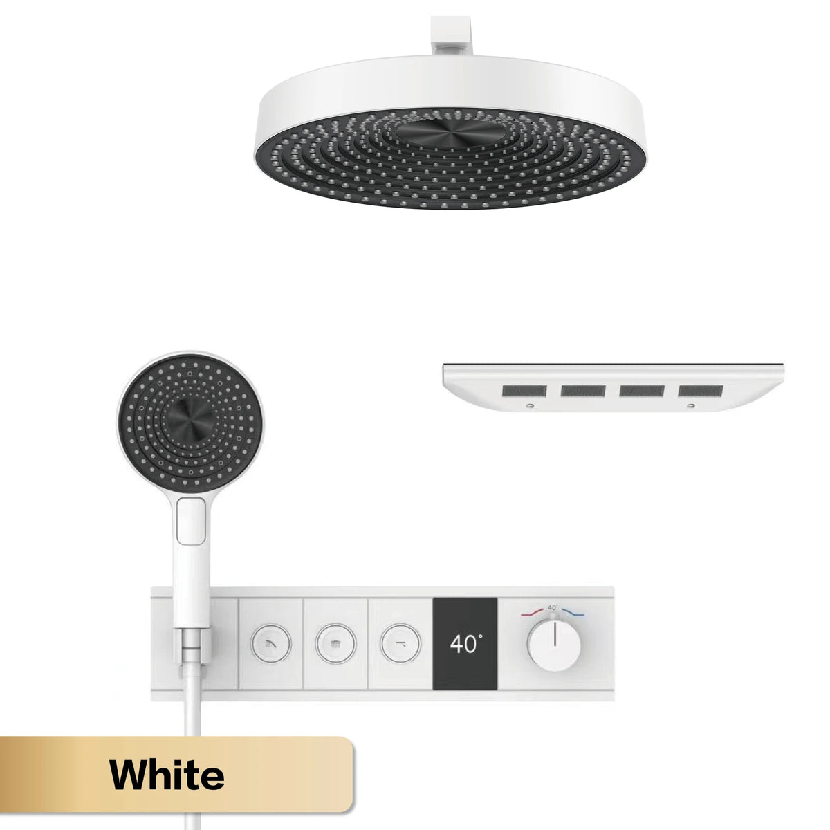 Luxury Bathroom Gunmetal Brass 3-Function LED Digital Display Shower System Wall-Embedded Rainfall Showerhead Bath Fixtures