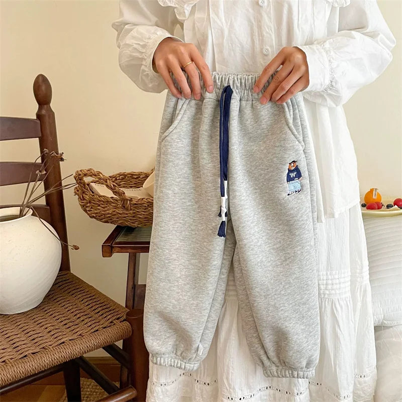 Boys Thickened Trousers Girls Padded Sweatpants Winter Children's Warm Cotton Pants Autumn Fashion Cartoon Bottoms Kids Clothes