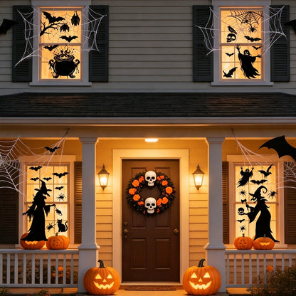 2026 New Halloween Static Window Clings Scary Witch Ghost Bat Silhouette Decals Reusable No Glue Glass Door Stickers Decoration