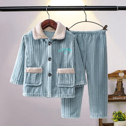 Girls' sleepwear long sleeved flannel children's sleepwear autumn and winter coral fleece boys' baby children's home Clothing se