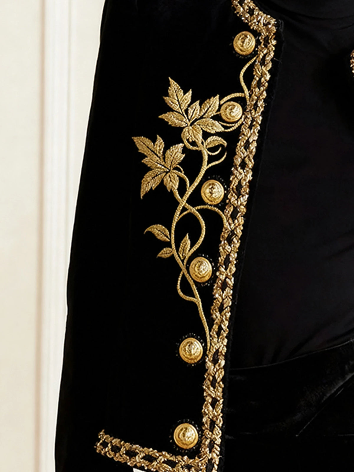 Modigirl Woman Fall Winter Gold Embroidered Jackets 2026 New Velvet Long Sleeve Round Neck Button Christmas Holiday Ladies Coat