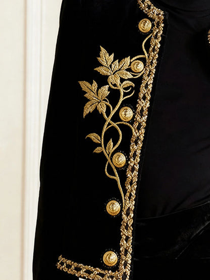 Modigirl Woman Fall Winter Gold Embroidered Jackets 2026 New Velvet Long Sleeve Round Neck Button Christmas Holiday Ladies Coat