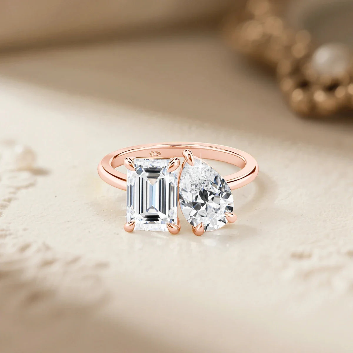 Certified 3.5CT 2 Stone Moissanite Ring For Woman 100% 925 Silver Luxury Designer Brand Wedding Lab Diamond Jewelry High Quality