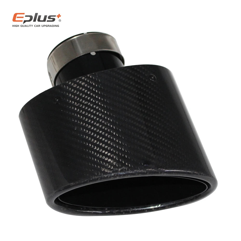 Oval Gloss Carbon Fiber Universal Car Mufflers Tip Exhaust Pipe Nozzle Decoration stainless steel Black silvery Tilting Left Rig