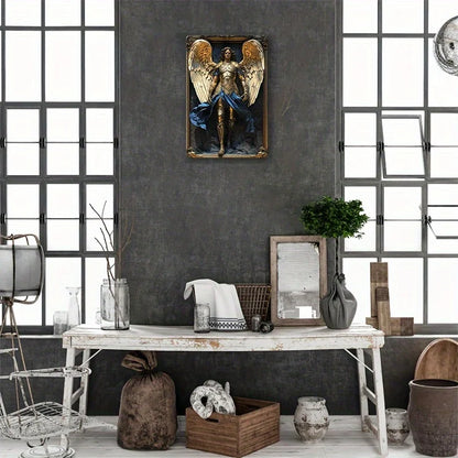 Boho Style Aluminum Archangel Michael Wall Hanging Sign, Religious Theme, Square Decor for Home, 8x8Inch/11.8x11.8Inch, 1pc