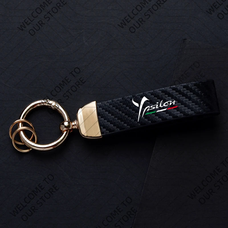 DELTA MUSA LANCIA Logo Car Carbon Fiber Leather Keychain