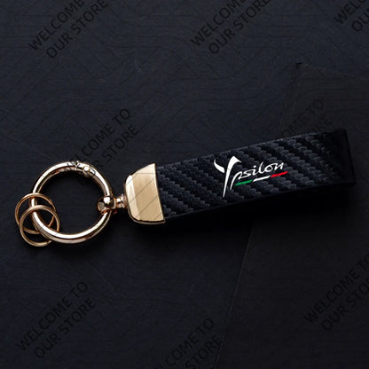 DELTA MUSA LANCIA Logo Car Carbon Fiber Leather Keychain