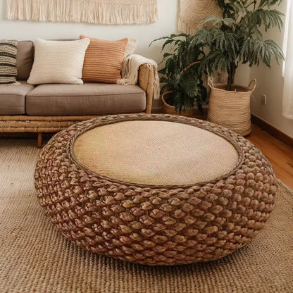 Rattan Low Stool Living Room Household Round Stool Aquatic Grass Rattan Creative Sofa Leisure Balcony Bay Window Seat Pier