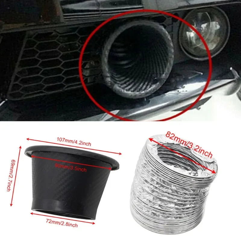 Universal Car Air Intake System Kit Front Bumper Turbo Air Inlet Pipe ABS Carbon Fiber Look for Enhanced Performance and Cooling
